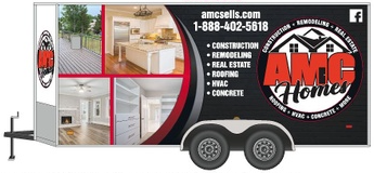 AMC Homes trailer wrapped promoting home remodeling services.