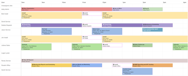 Showing technician scheduling, job tracking, and real-time service calls in ThermoGrid CRM.