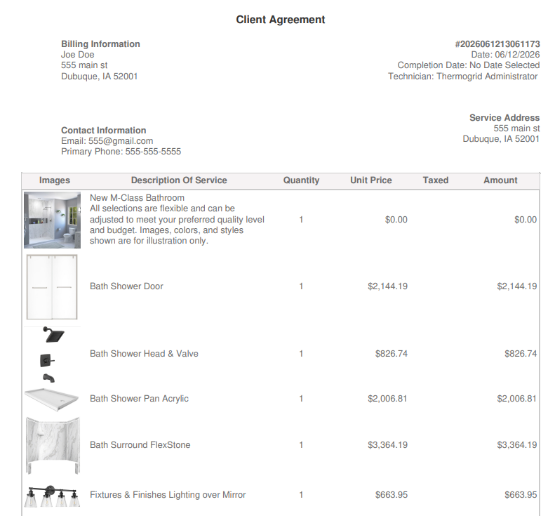 A technician confidently presenting service options to a customer using ThermoGrid’s side-by-side flat-rate pricing feature