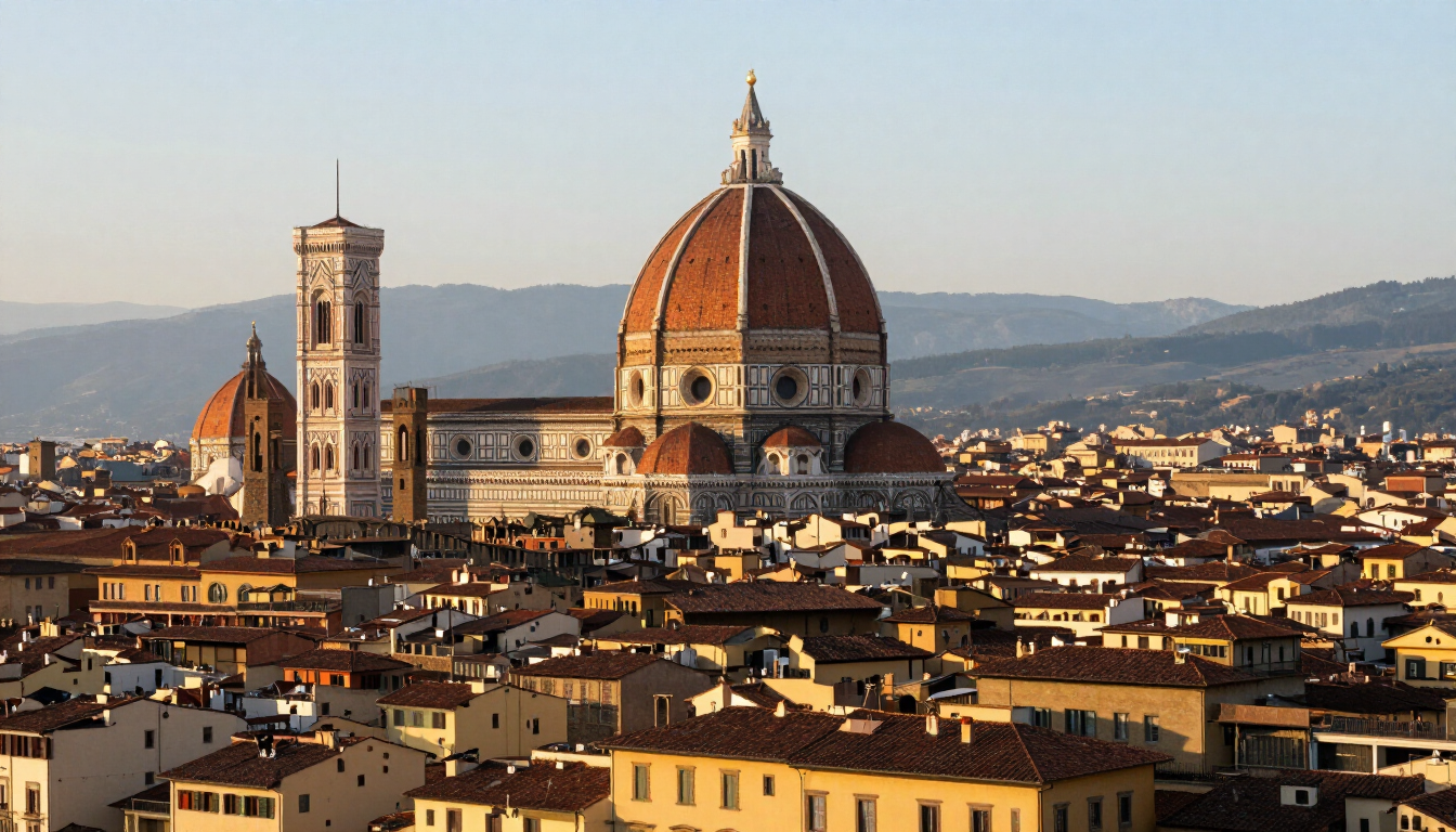 Photorealistic view of Florence with the Duomo and historic rooftops