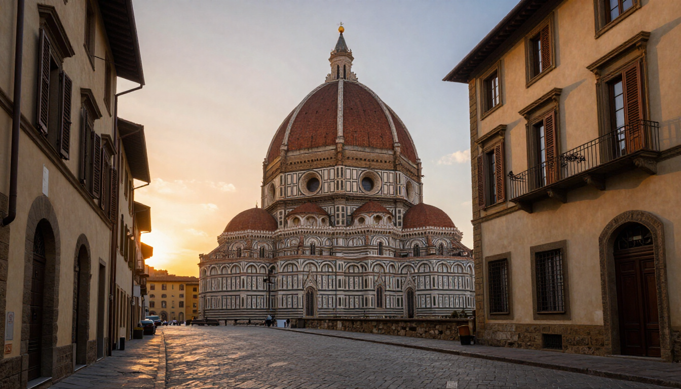 Florence Duomo and historic streets at sunrise
