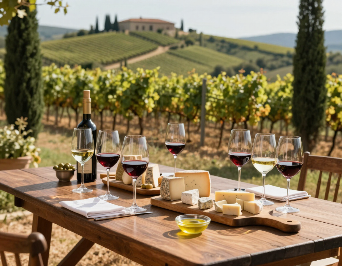 Photorealistic vineyard tasting in the Tuscan countryside