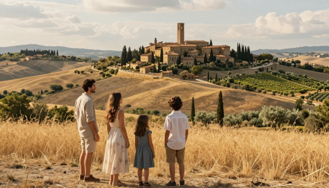 Family enjoying a family-friendly Tuscany itinerary in the countryside