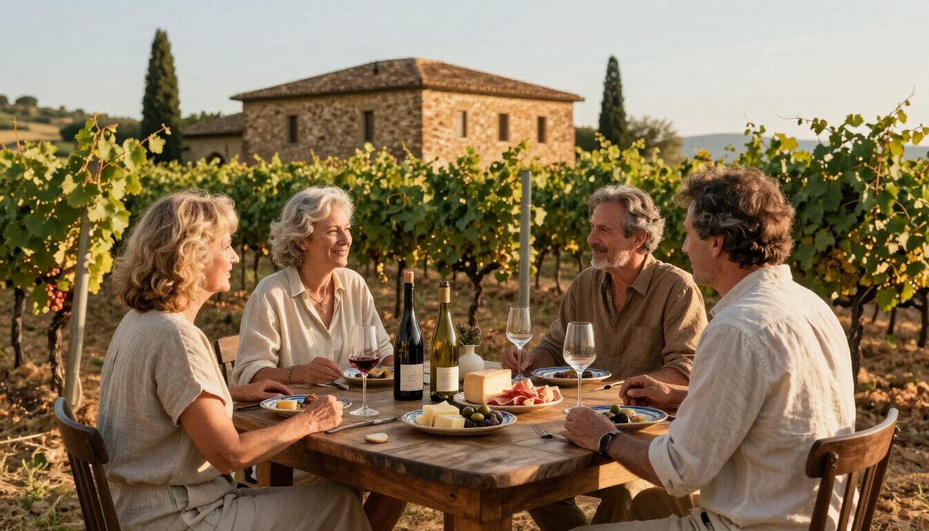 Private travelers enjoying an intimate Tuscan vineyard tasting