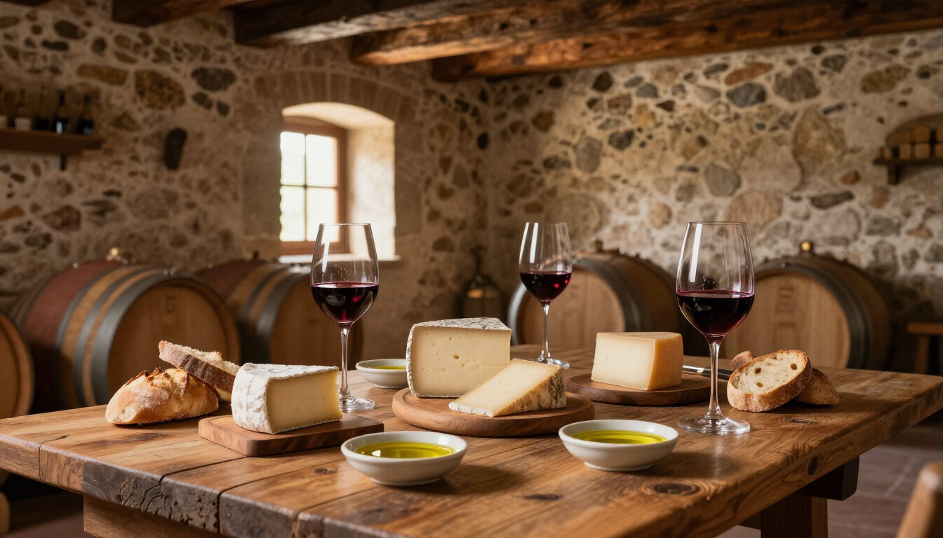 Photorealistic Tuscan wine tasting with local food, countryside views, and an intimate family-run cellar