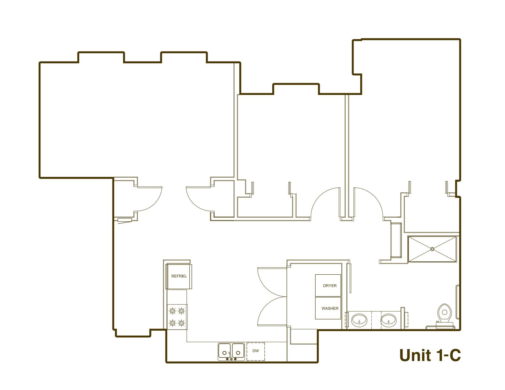 A black and white floor plan of a unit 1 c apartment