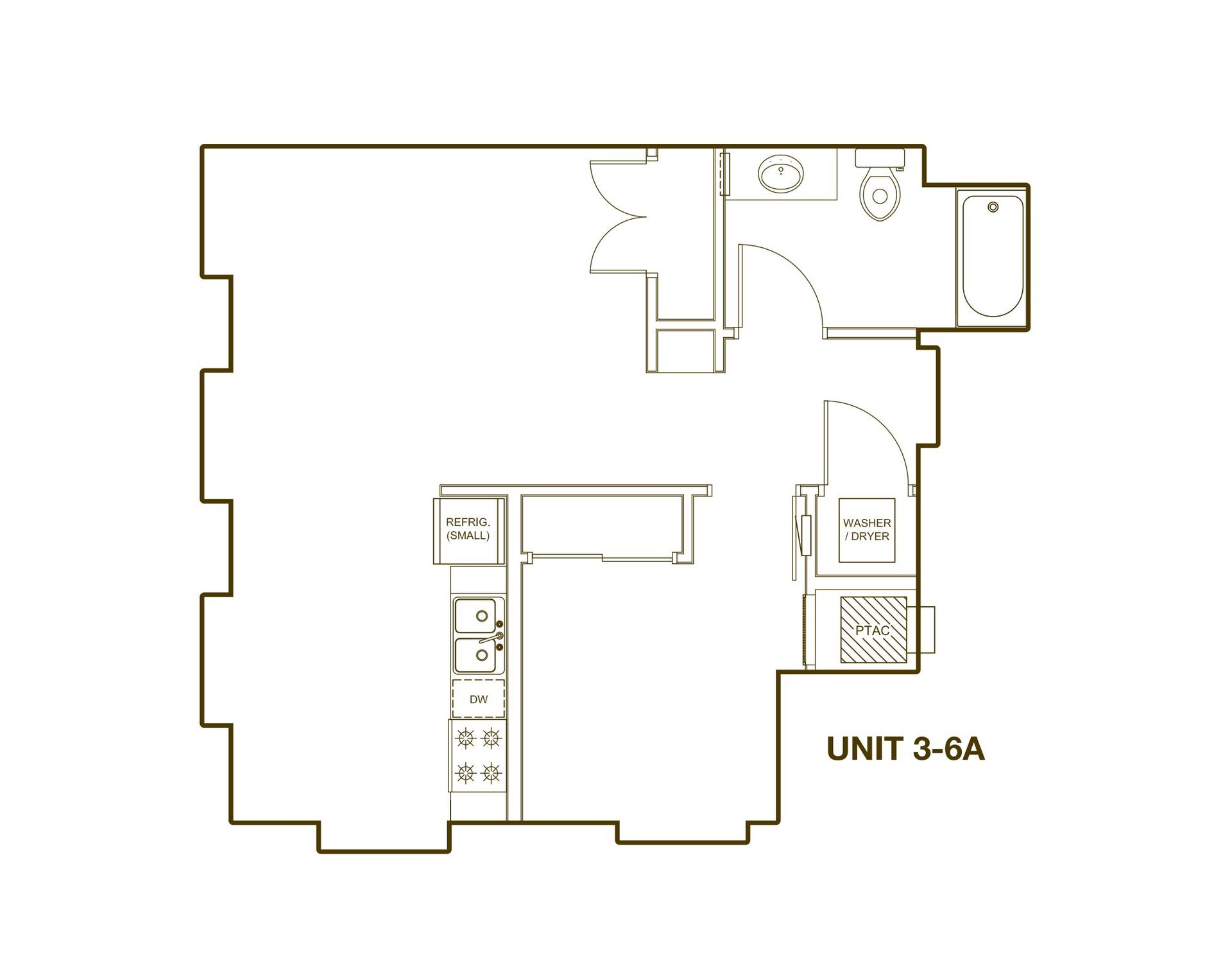 A black and white floor plan of a unit 9-6a apartment