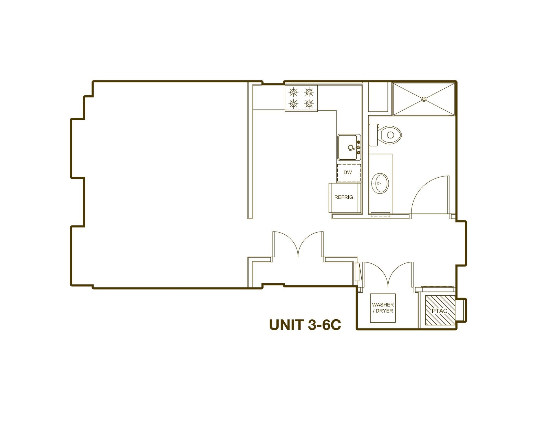 A black and white floor plan of a small apartment.