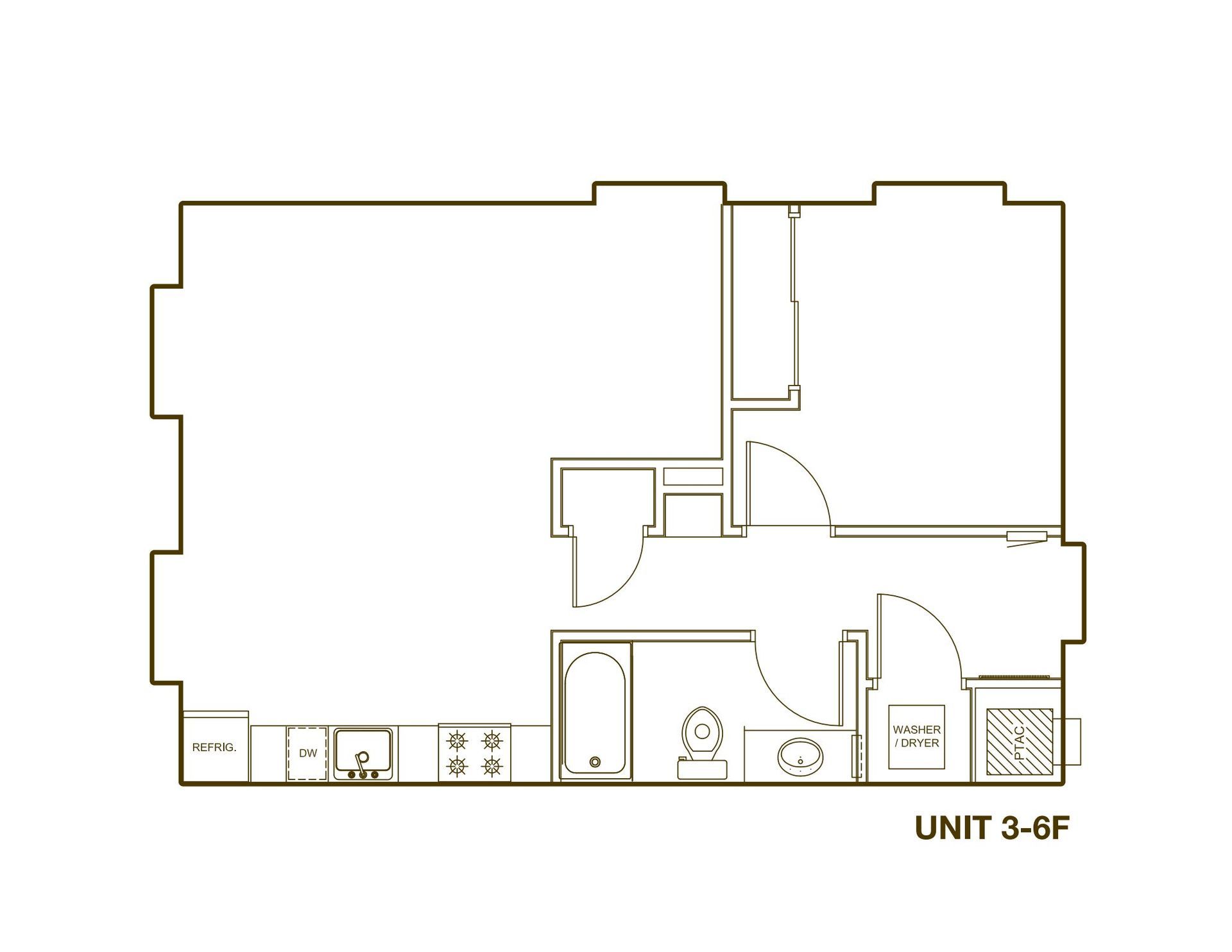 A black and white floor plan of a small apartment.