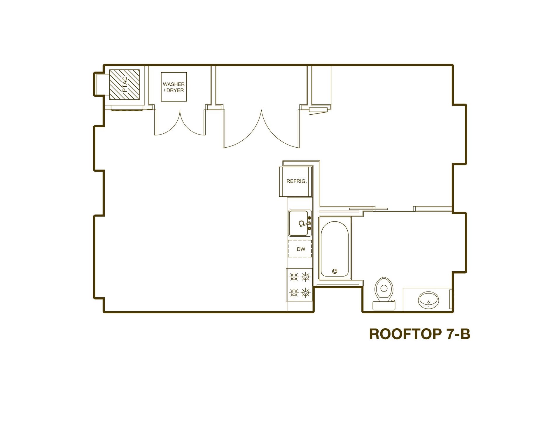 A black and white floor plan of a rooftop 7 b apartment