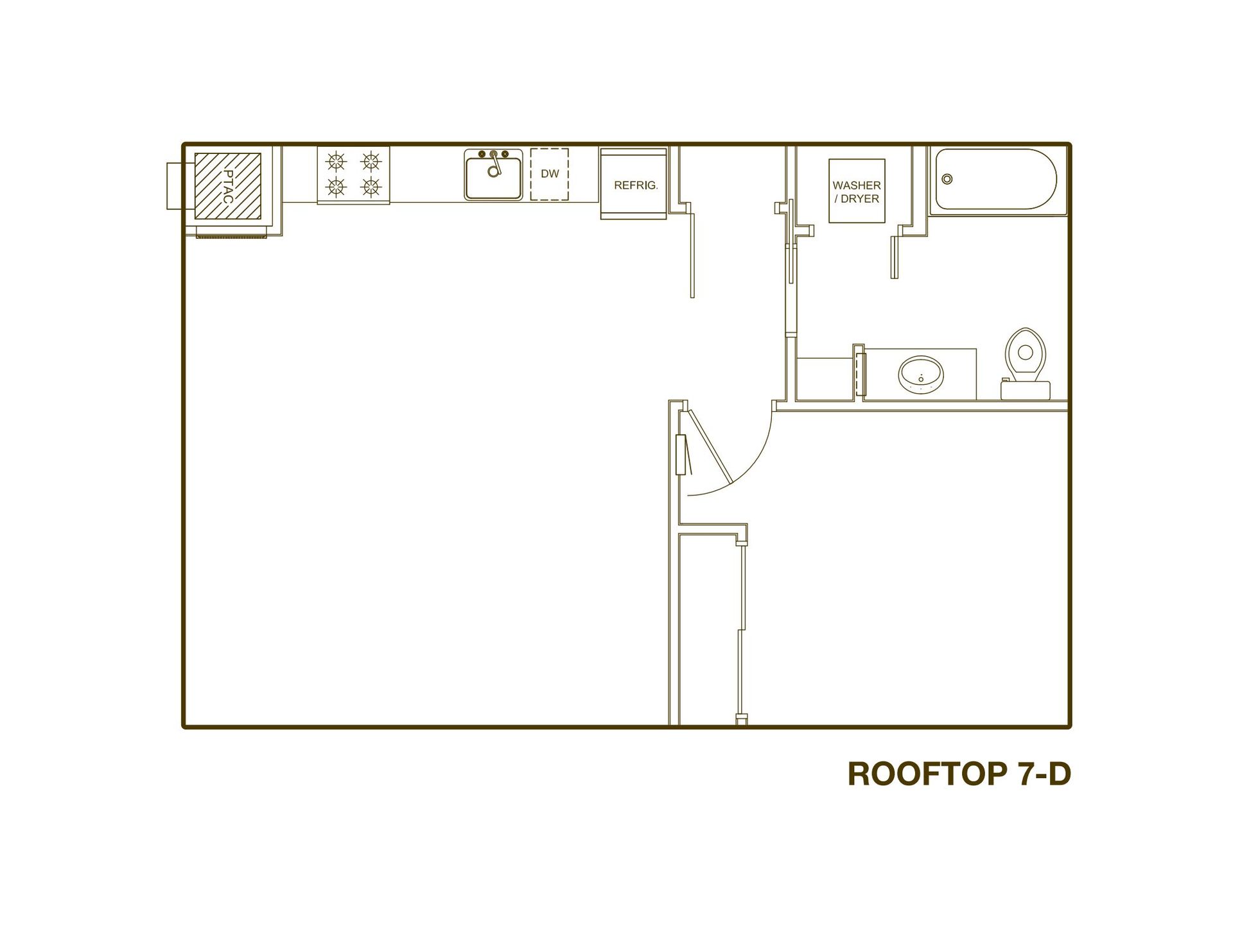 A black and white floor plan of a small apartment.