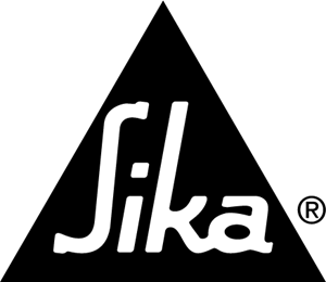 Un logo in bianco e nero per la Sika in un triangolo.