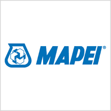 Logo blu e bianco per MAPEI su sfondo bianco