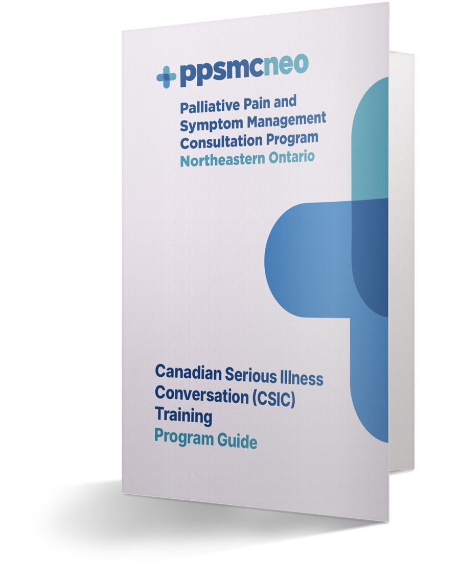 Cover of the PPMCNEO Canadian Serious Illness Conversations Training Program Guide in white and blue