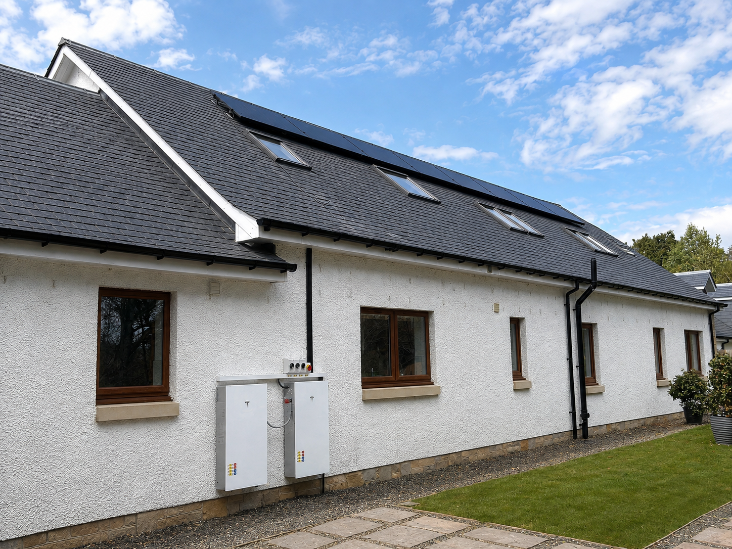 Solar panels professionally installed on the roof of a home serving the Glasgow area
