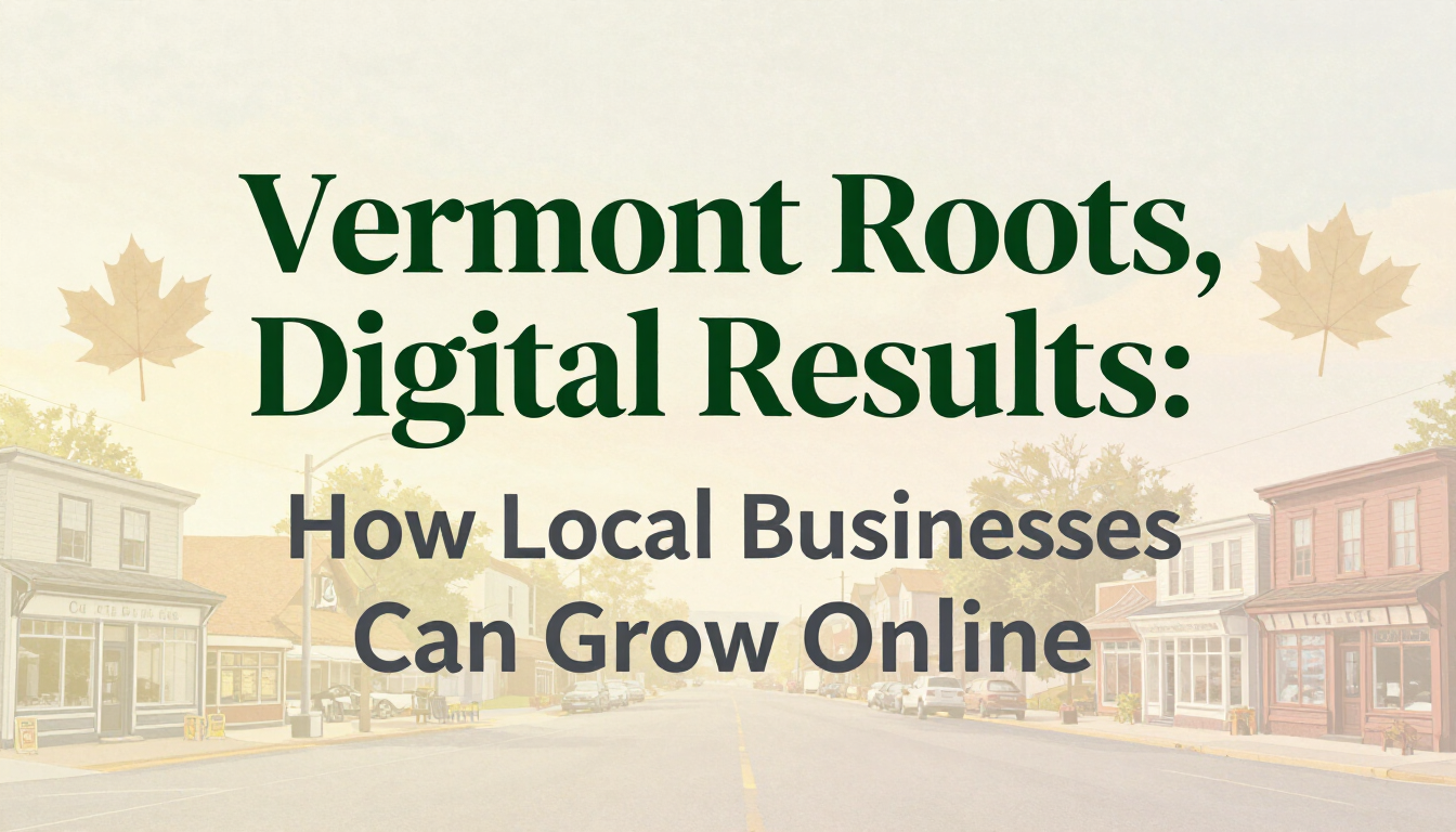 Vermont Roots, Digital Results: How Local Businesses Can Grow Online over a street scene background