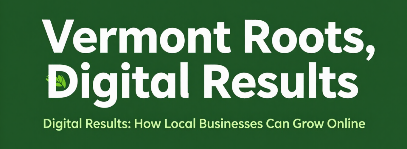 Green title slide reading “Vermont Roots, Digital Results” with subtitle about local businesses growing online