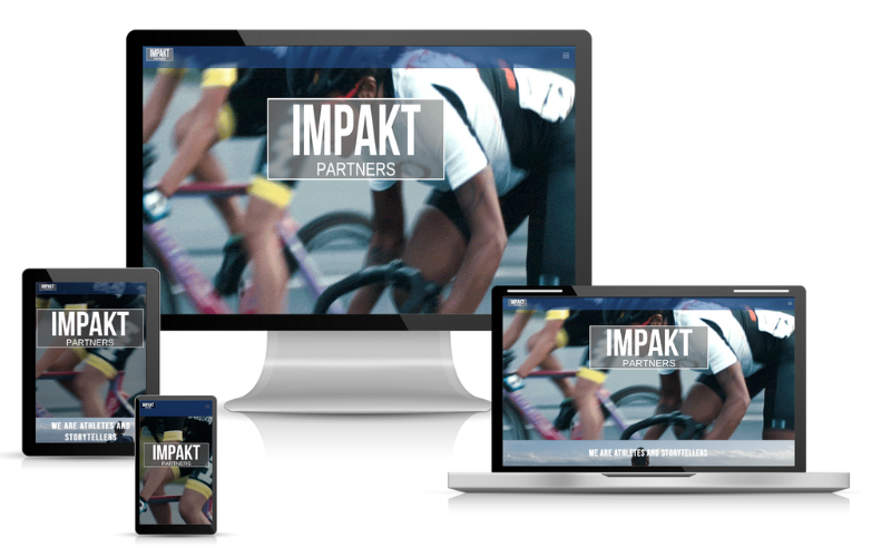 Impakt Partners Multiple screens displaying IMPAKT racing video: desktop monitor, tablet, smartphone, and laptop.