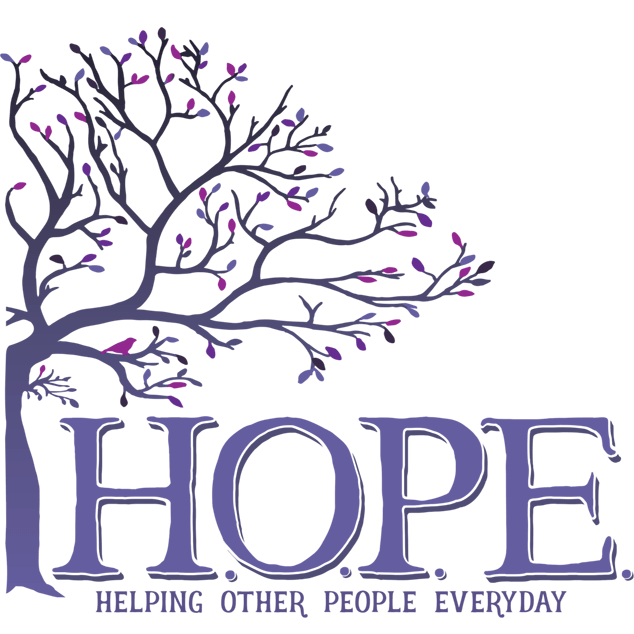 Purple tree over the word 