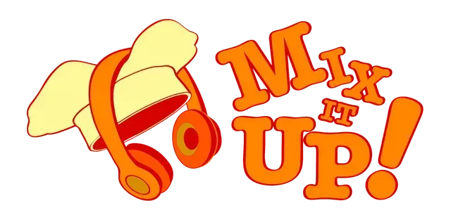 Orange headphones with a chef's hat, text
