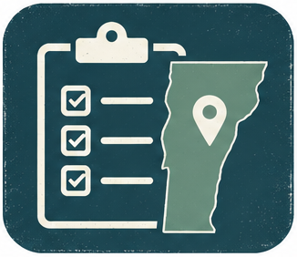 Local SEO checklist icon featuring a Vermont map, location pin, and three checked boxes.