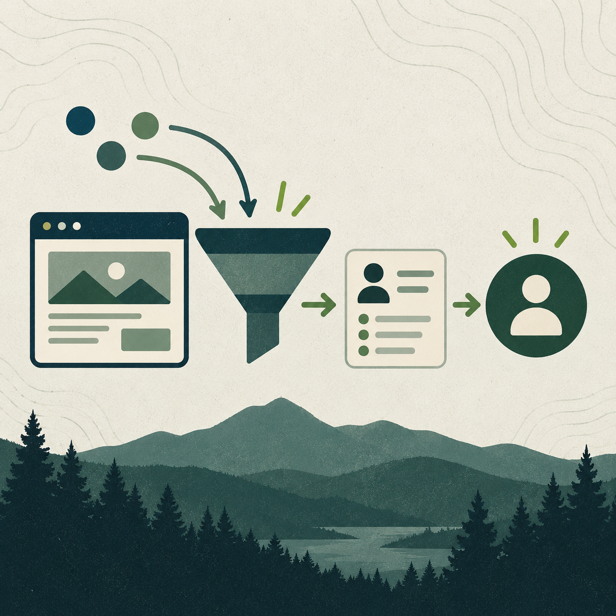 Marketing funnel showing website traffic, lead capture, follow-up, and customer growth.