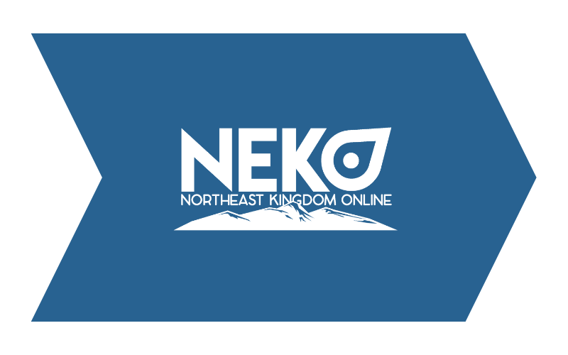 Blue chevron with the text "NEKO Northeast Kingdom Online" and a mountain graphic.