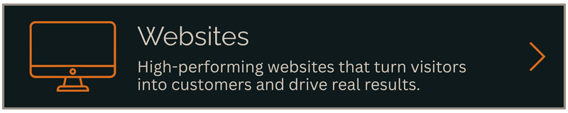 Website banner with orange monitor icon and text about turning visitors into customers and driving results