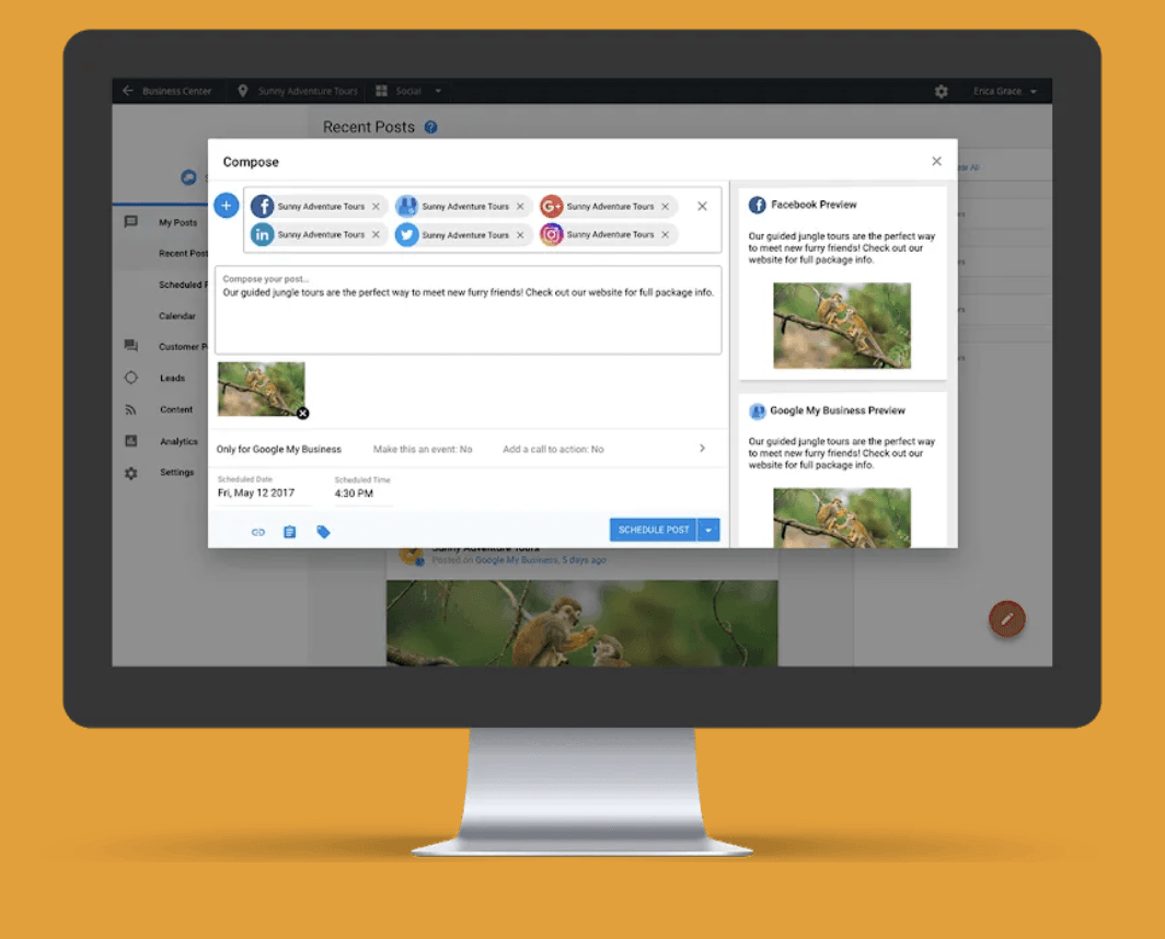 Screenshot of a computer screen displaying an email with shared photos and social media icons.