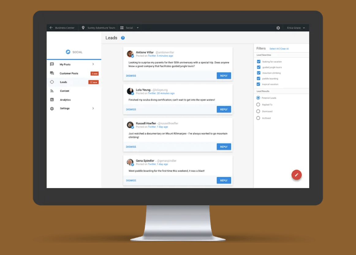 A computer screen displays a social media-like interface with comments and a sidebar menu.