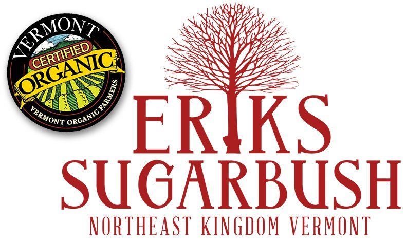 Logo for Erik's Sugarbush in Vermont. Includes a red tree graphic and Vermont Organic certification seal.