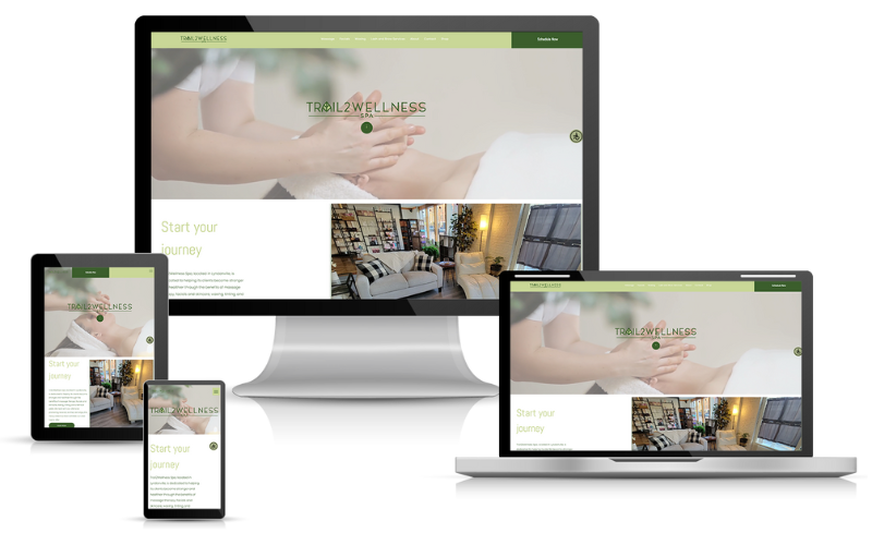 Website layout across various devices, featuring a person receiving a massage.
