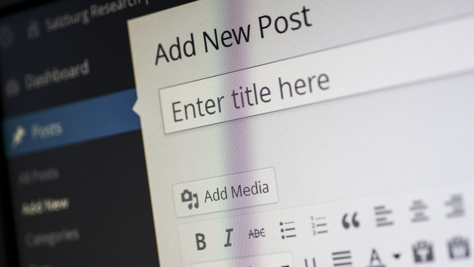 Closeup of blog editor that reads