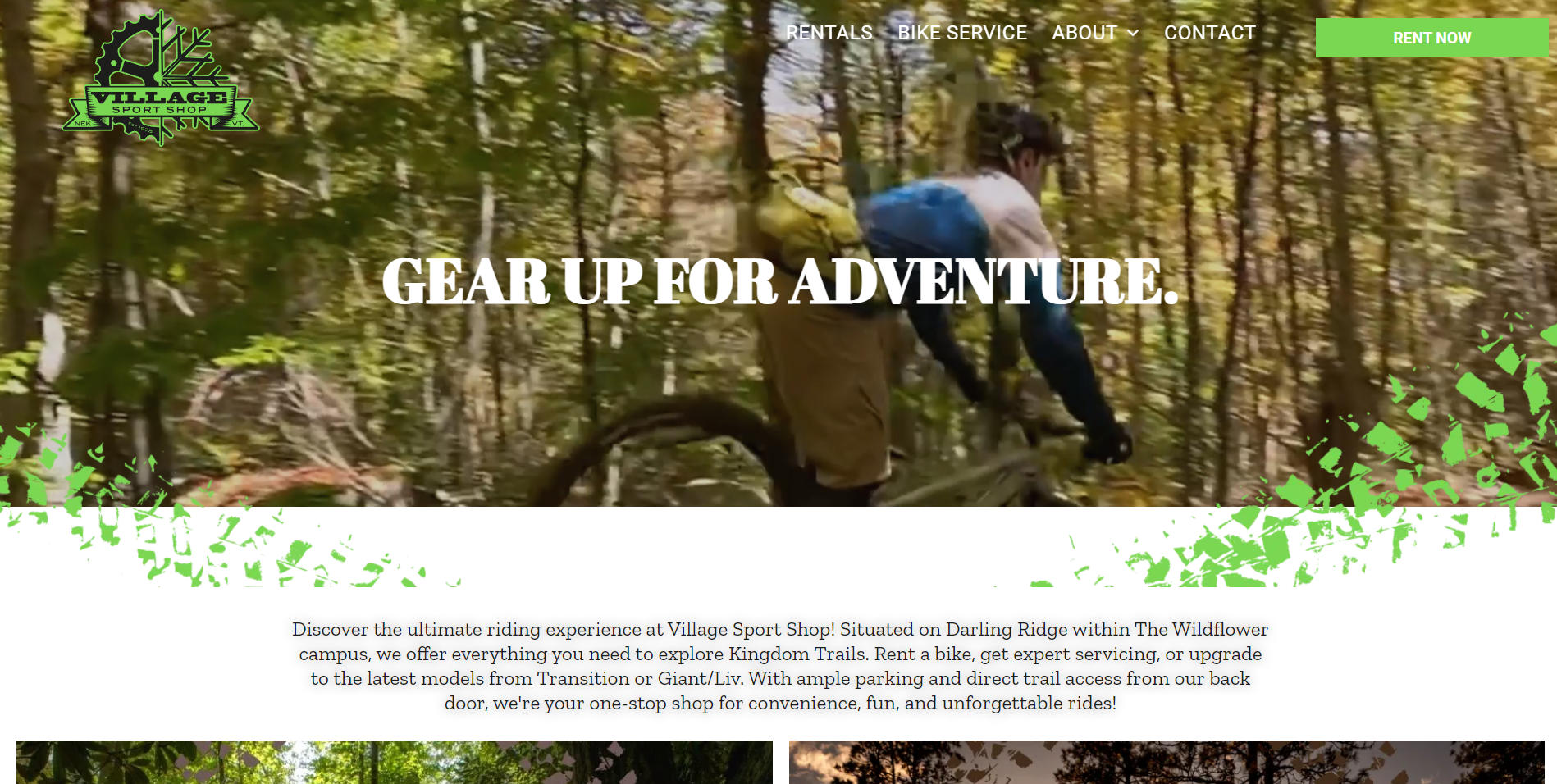 Mountain biker riding through a forest, text reads
