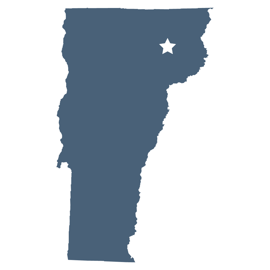 Vermont state outline with a star indicating a location.