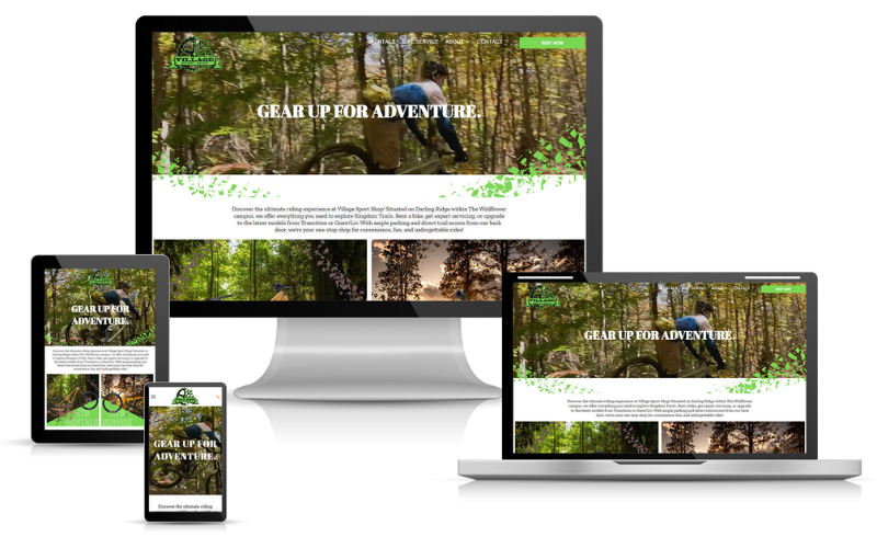 Website on multiple devices: mountain biker in forest, 
