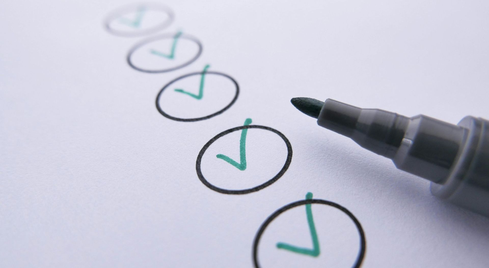Marker and list on paper. Checkmarks, taking notes and completing tasks.