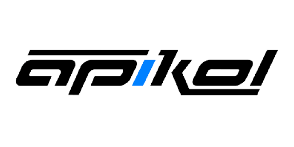 Stylized black and blue “apikol” logo on a white background