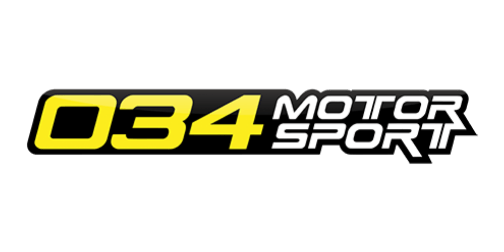 034 Motor Sport logo in yellow and white on a black background