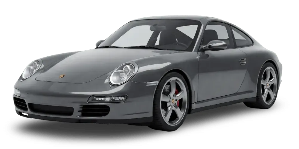 Silver Porsche 911 sports car on a white background, angled front-left view