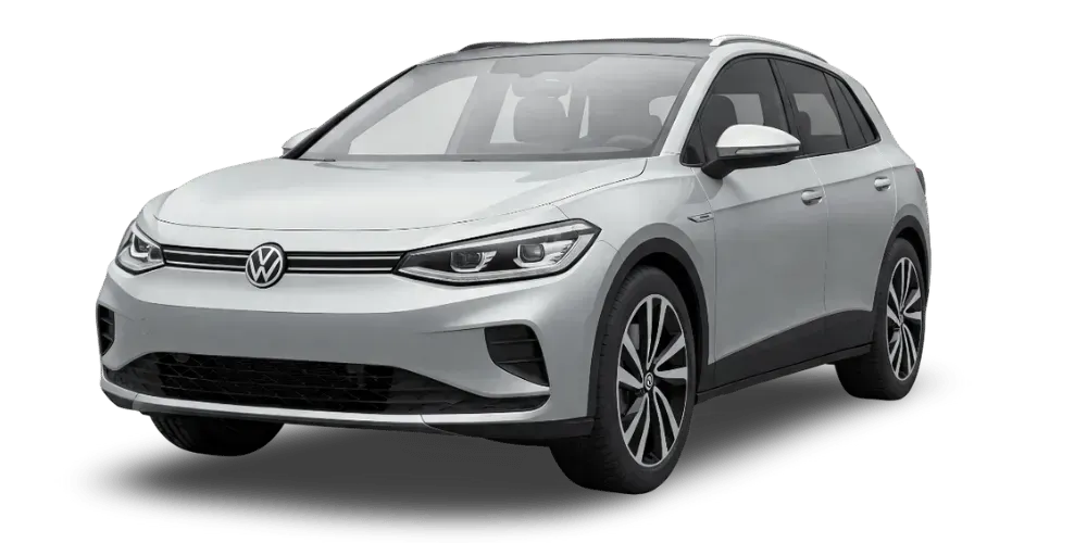 Silver Volkswagen hatchback on a white background, shown from the front-left angle