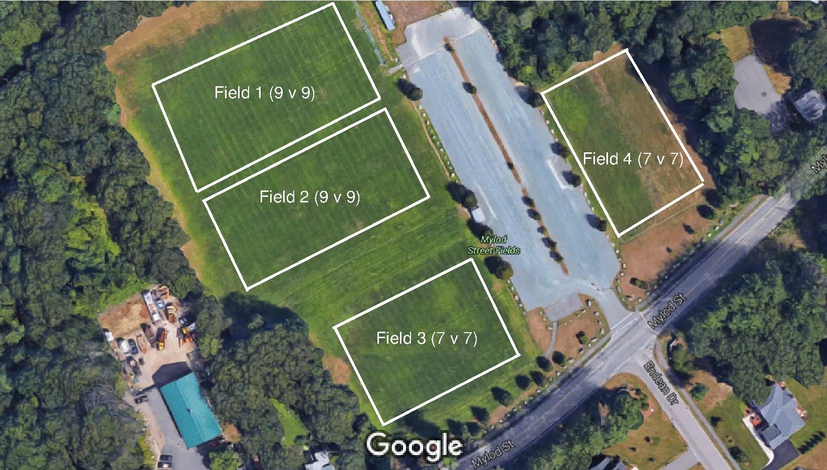 Mylod Fields map for Walpole Youth Soccer Association