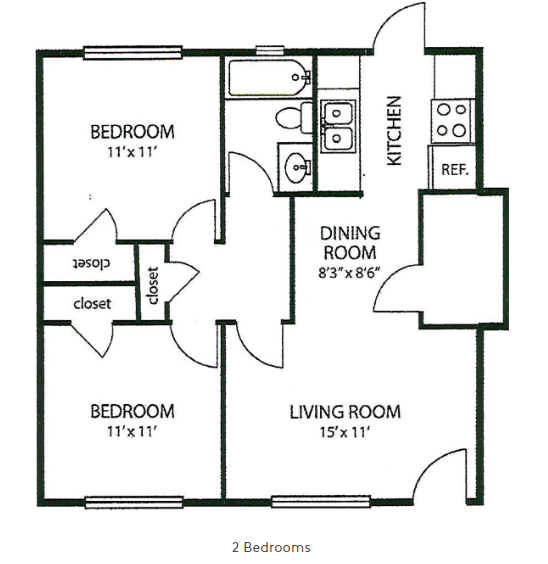 2 Bed | 1 Bath floorplan 2