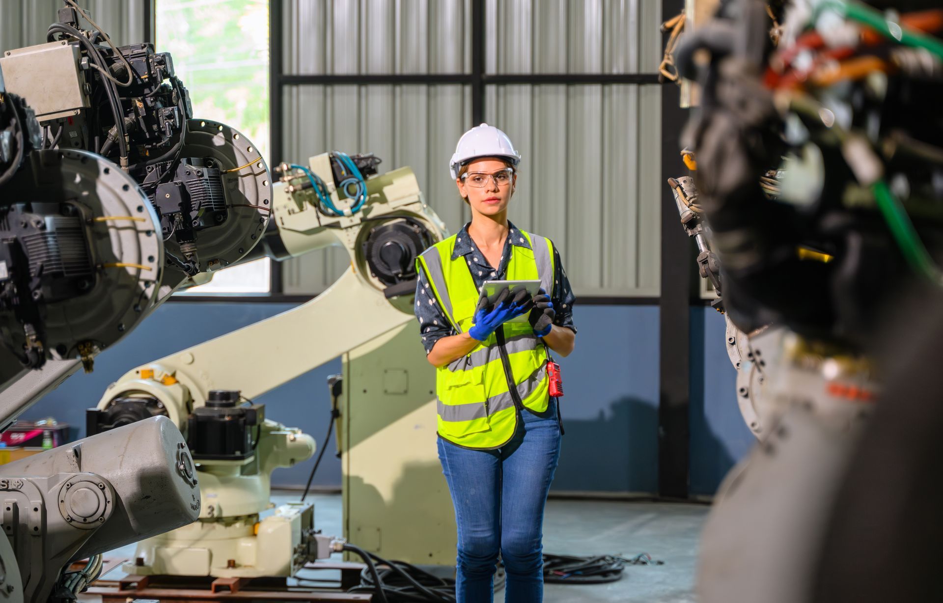 worker managing automation in industrial factory 