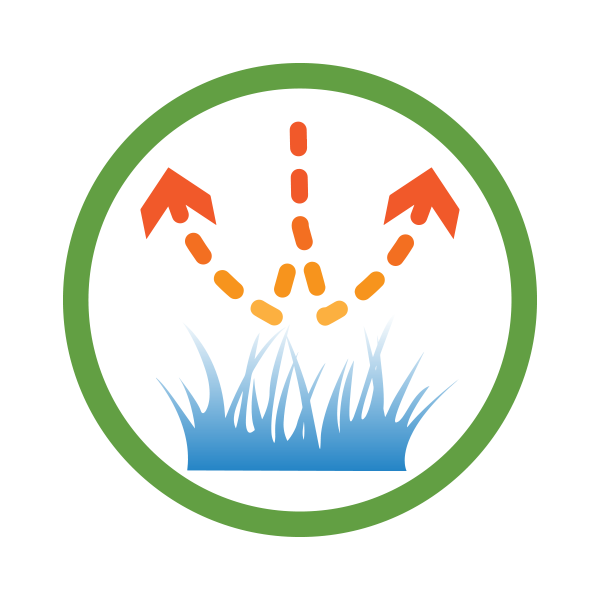 Green circle logo with blue grass and orange dotted arrows curving upward and outward