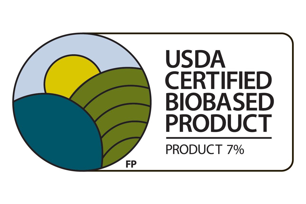 USDA Certified Biobased Product logo, product 7%, with green and blue circular graphic