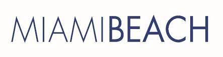 Miami Beach logo in thin blue and black letters on a white background