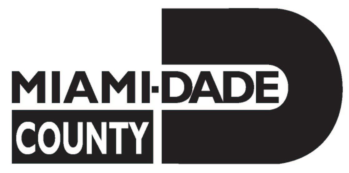 Miami-Dade County logo in black and white with stylized D shape