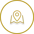 Gold location pin icon inside a gold-outlined circle on a white background