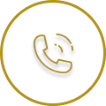 Gold outline of a phone handset inside a circular border on a white background